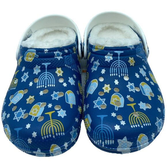 Crocs Classic Lined Blue Hanukkah Clogs Shoes Sandals Jewish Kids Size 12 C - Picture 1 of 15